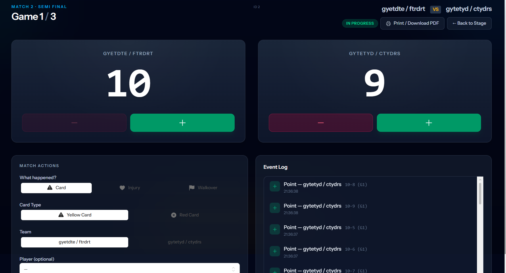 Umpire Score Control Panel