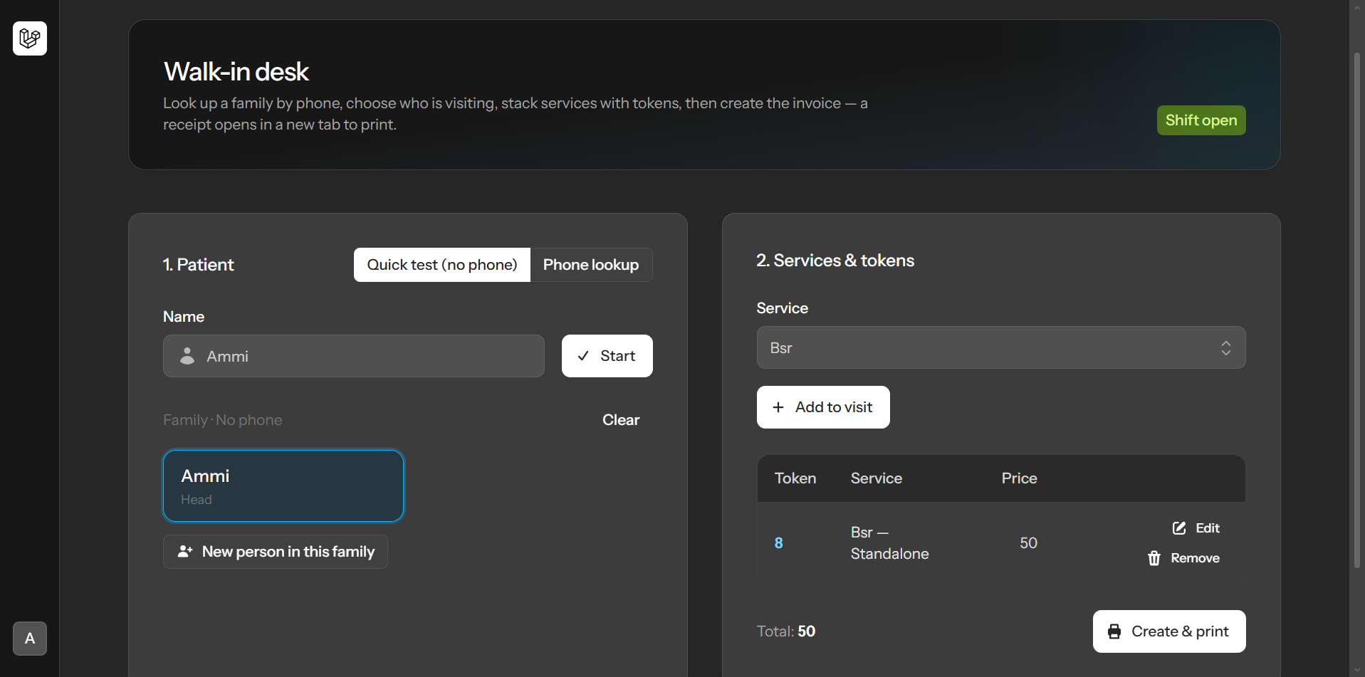 HealthSys Walk-in Checkout Interface